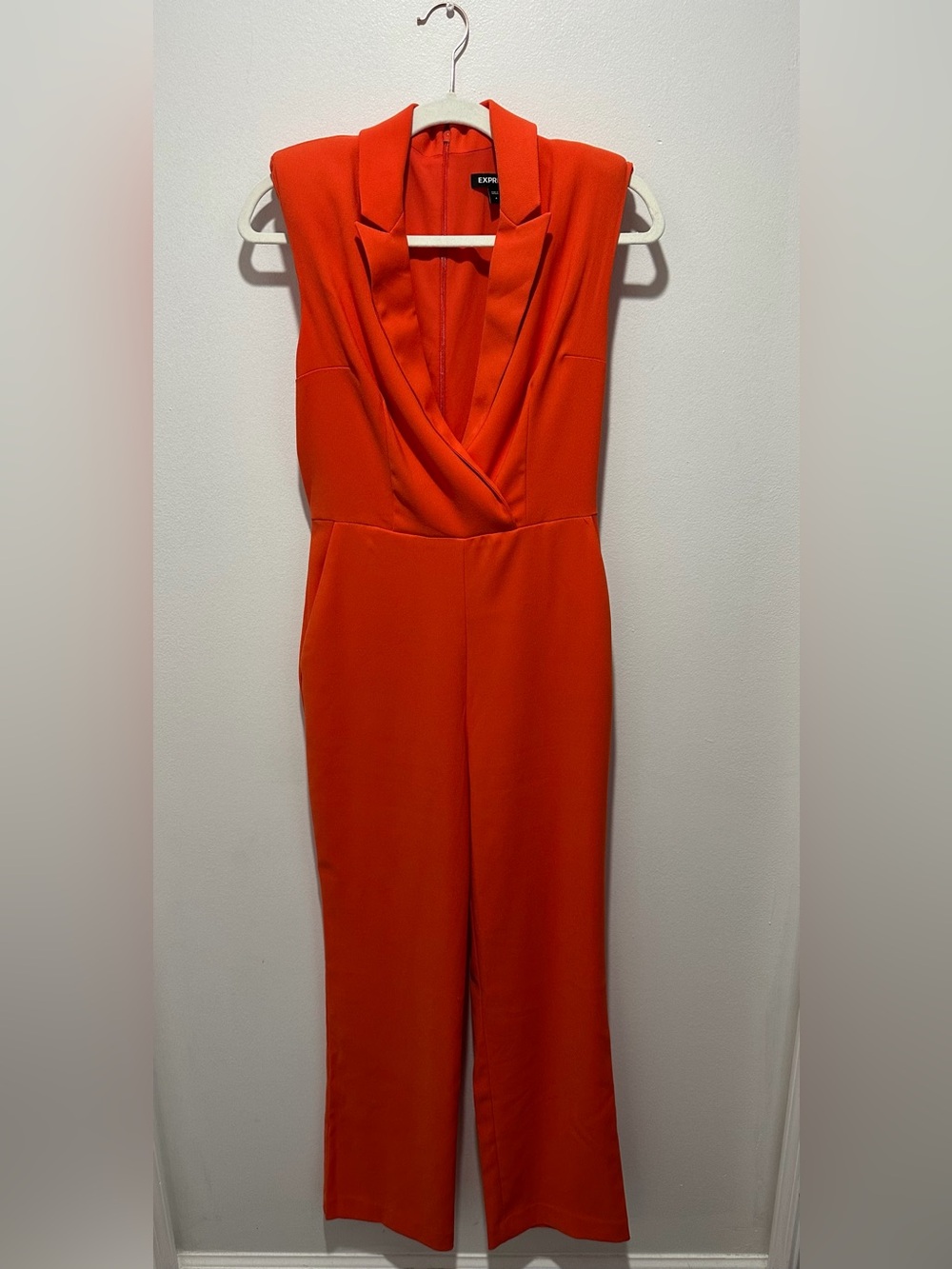Express Jumpsuit Womens 4 Orange Red Tuxedo Sleeveless Wide Leg Formal